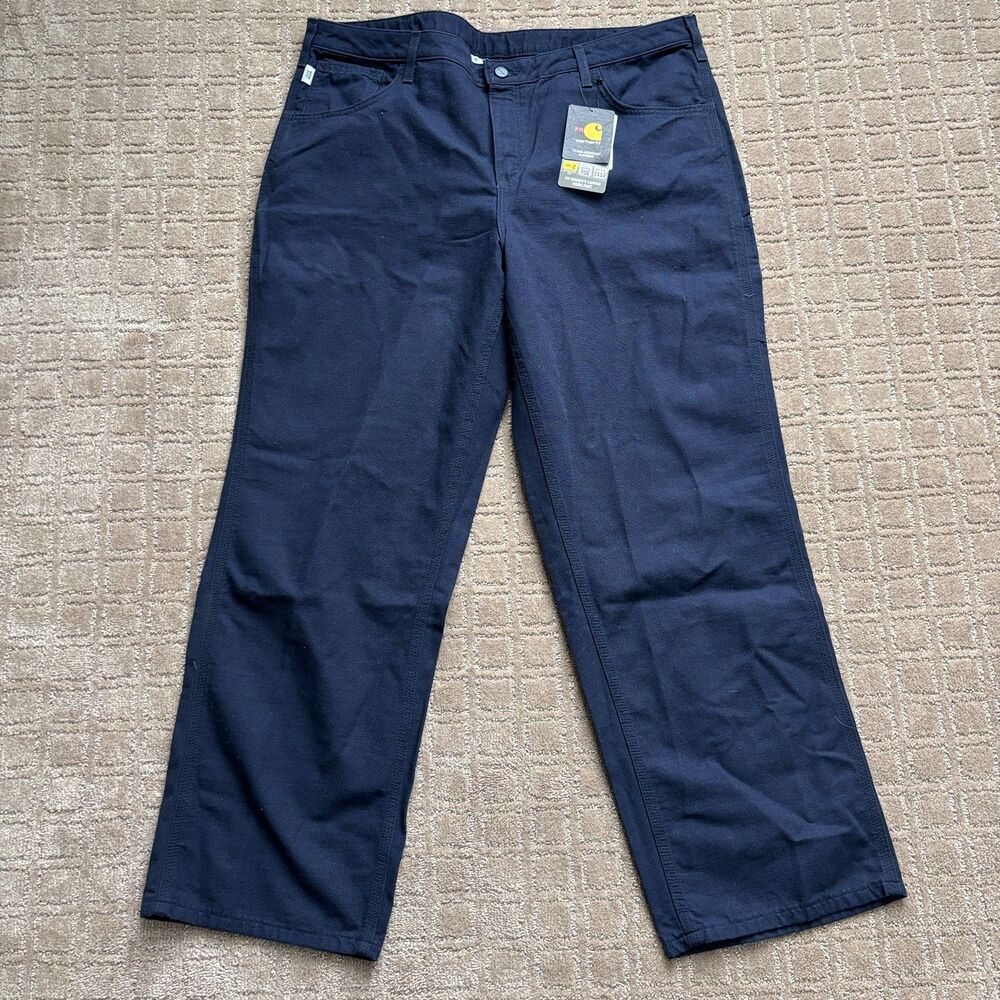 Carhartt Flame-Resistant Canvas Work Pant Women's 18x30 Navy Blue Loose Fit NWT